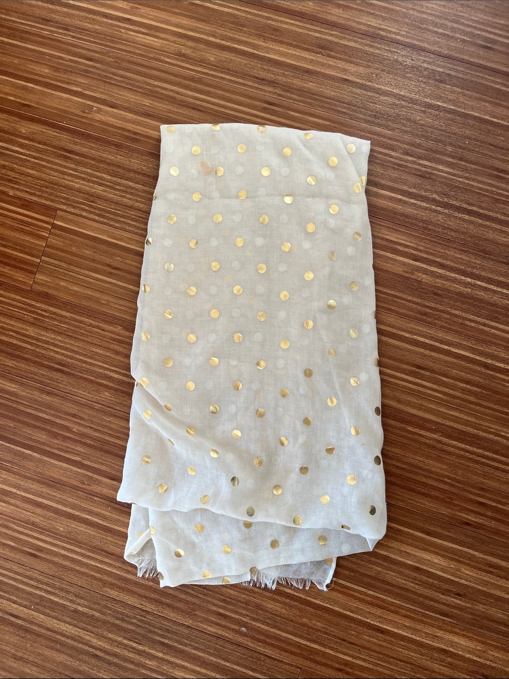 Fossil Sheer Ivory Scarf with Metallic Gold Polka Dots